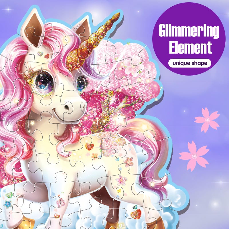 IFLOVE Jumbo Shimmery Floor Puzzle for Kids Unicorn Jigsaw Large Puzzles 45 Piece Unicorn Puzzle for Toddler Ages 3-5 Children Learning Preschool Educational Toys Birthday Gift for 4-8 Years Old - Image 4